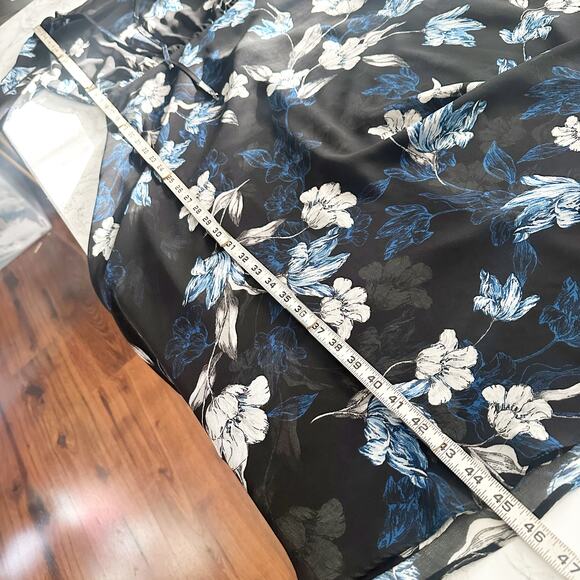 WHBM Black Blue Floral Flowy Long Sleeve Midi Dress women's size 8 - Picture 12 of 12